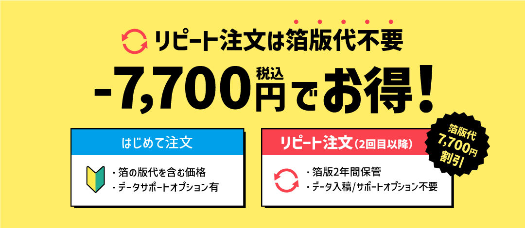 箔押しコースターはリピート注文時7,700円割引でお得