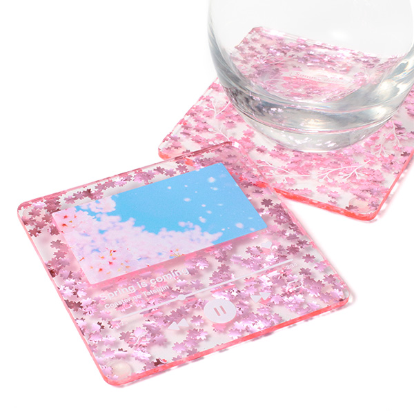 さくらフレークアクリルコースター四角