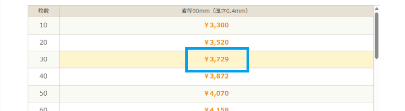 商品サイズ・数量選択画像